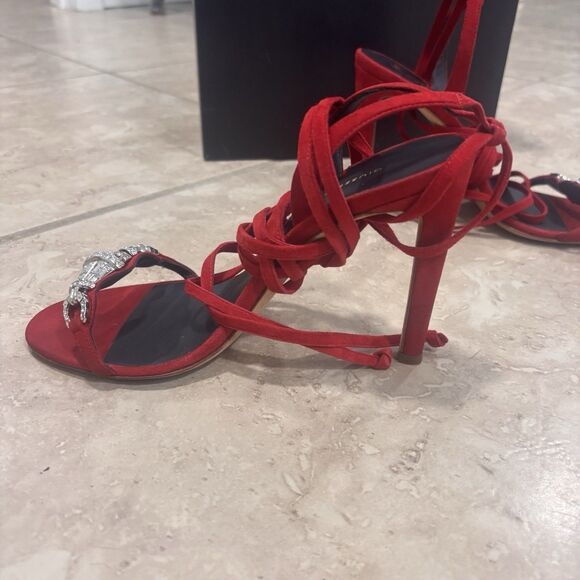 Giuseppe Zanotti Thais 105mm Sandals Size 36 Crystal Embellished Red Designer - Picture 4 of 11